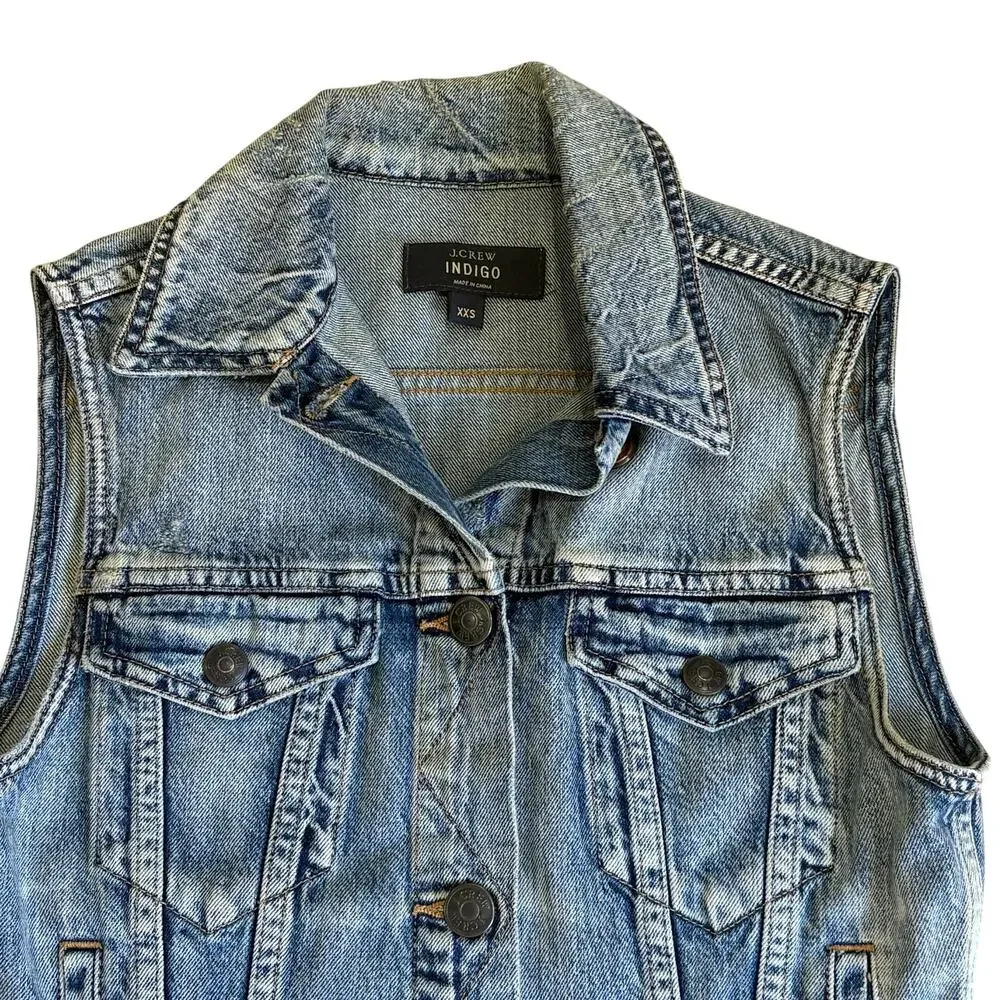 J. Crew‎ Indigo Denim Vest Jean Jacket Sleeveless Women's Size XXS Biker Western